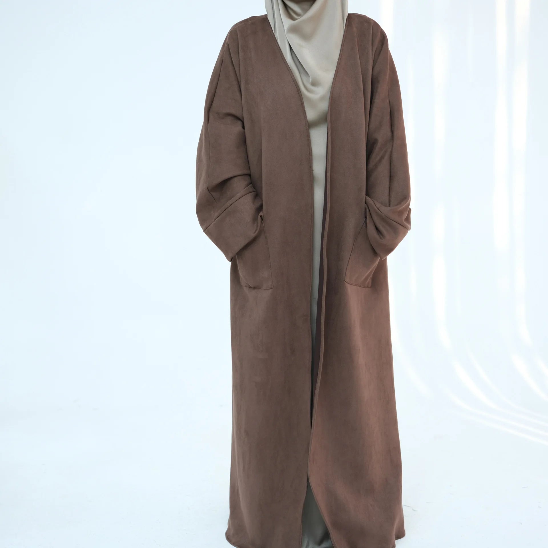 Winter Suede Open Abaya Cardigan