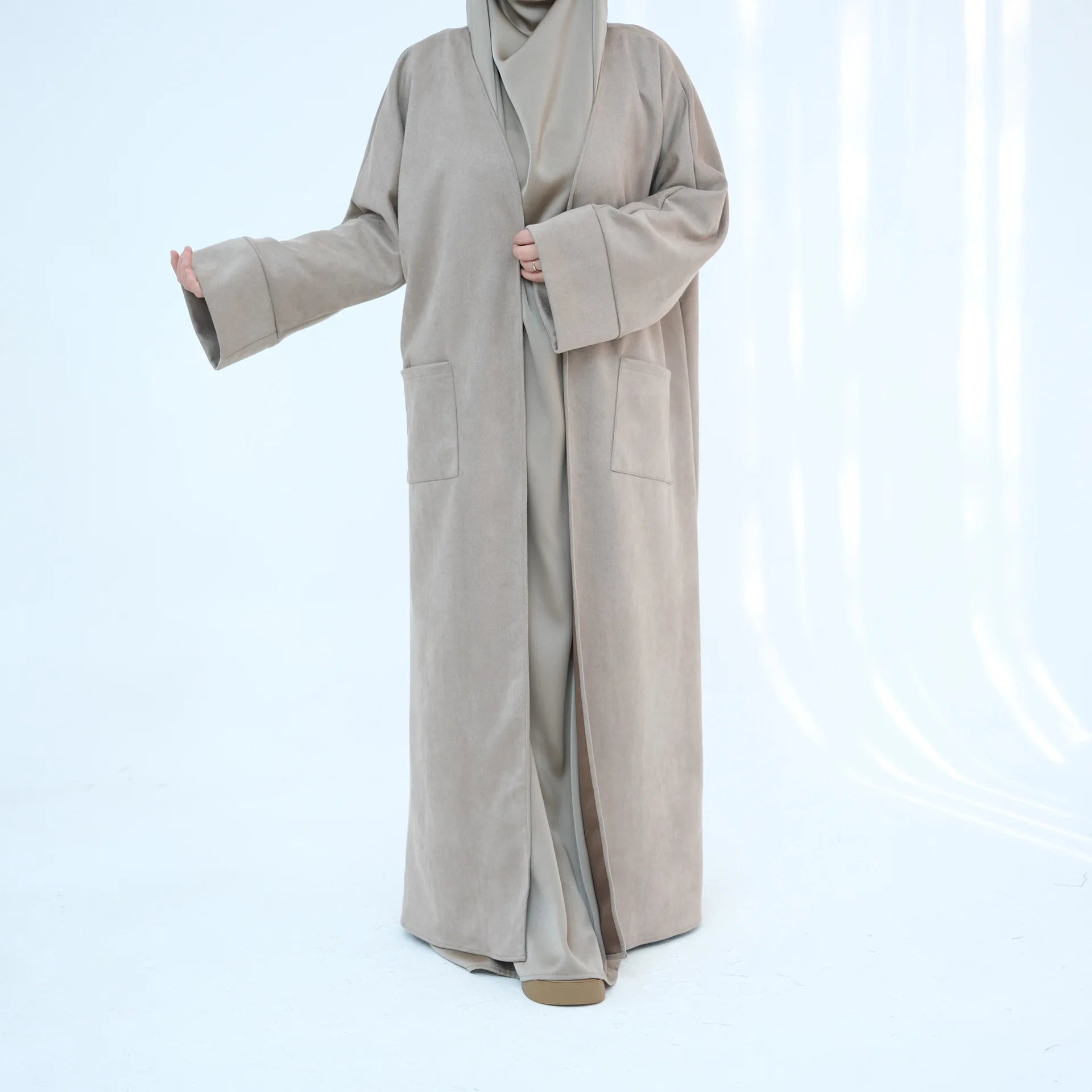 Winter Suede Open Abaya Cardigan