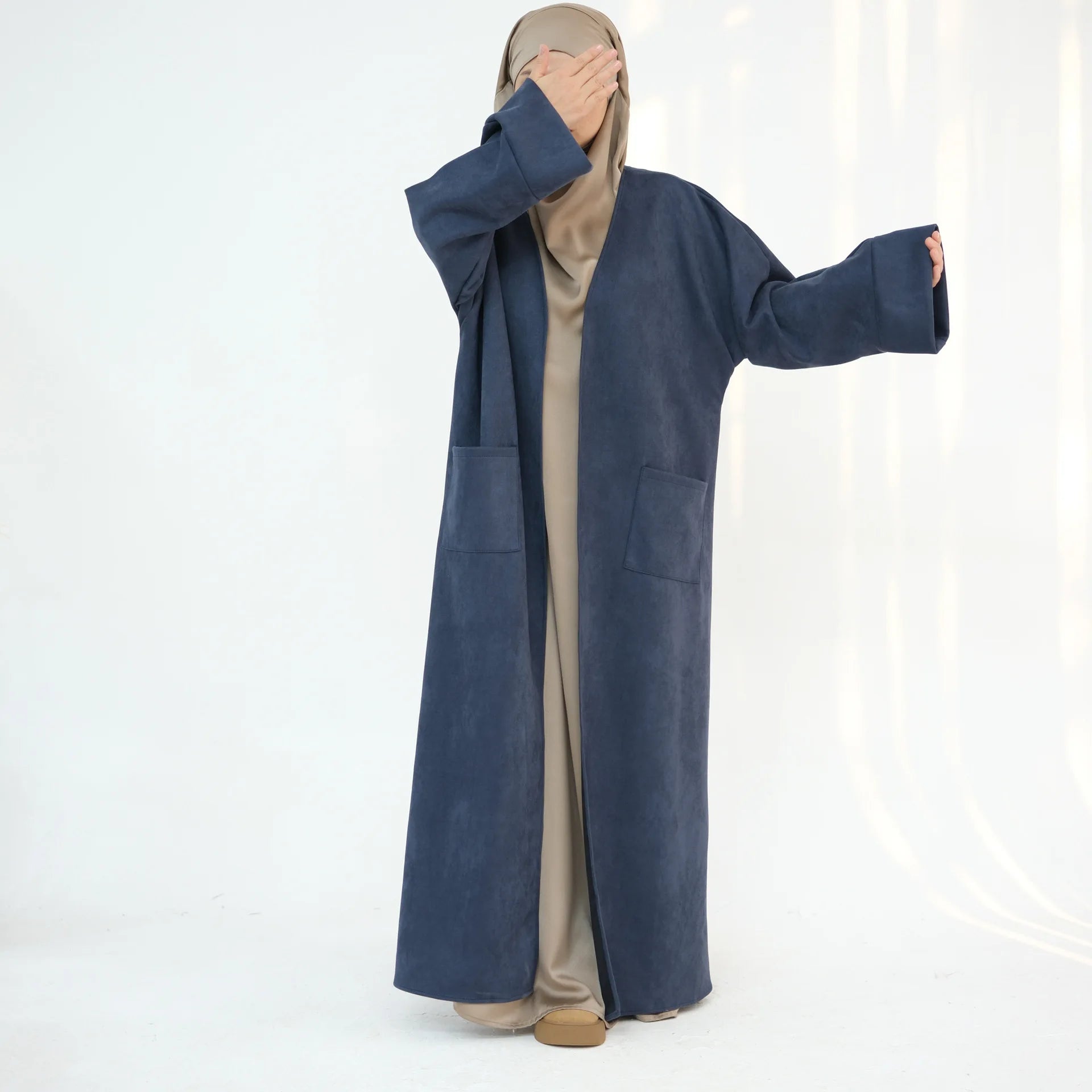 Winter Suede Open Abaya Cardigan