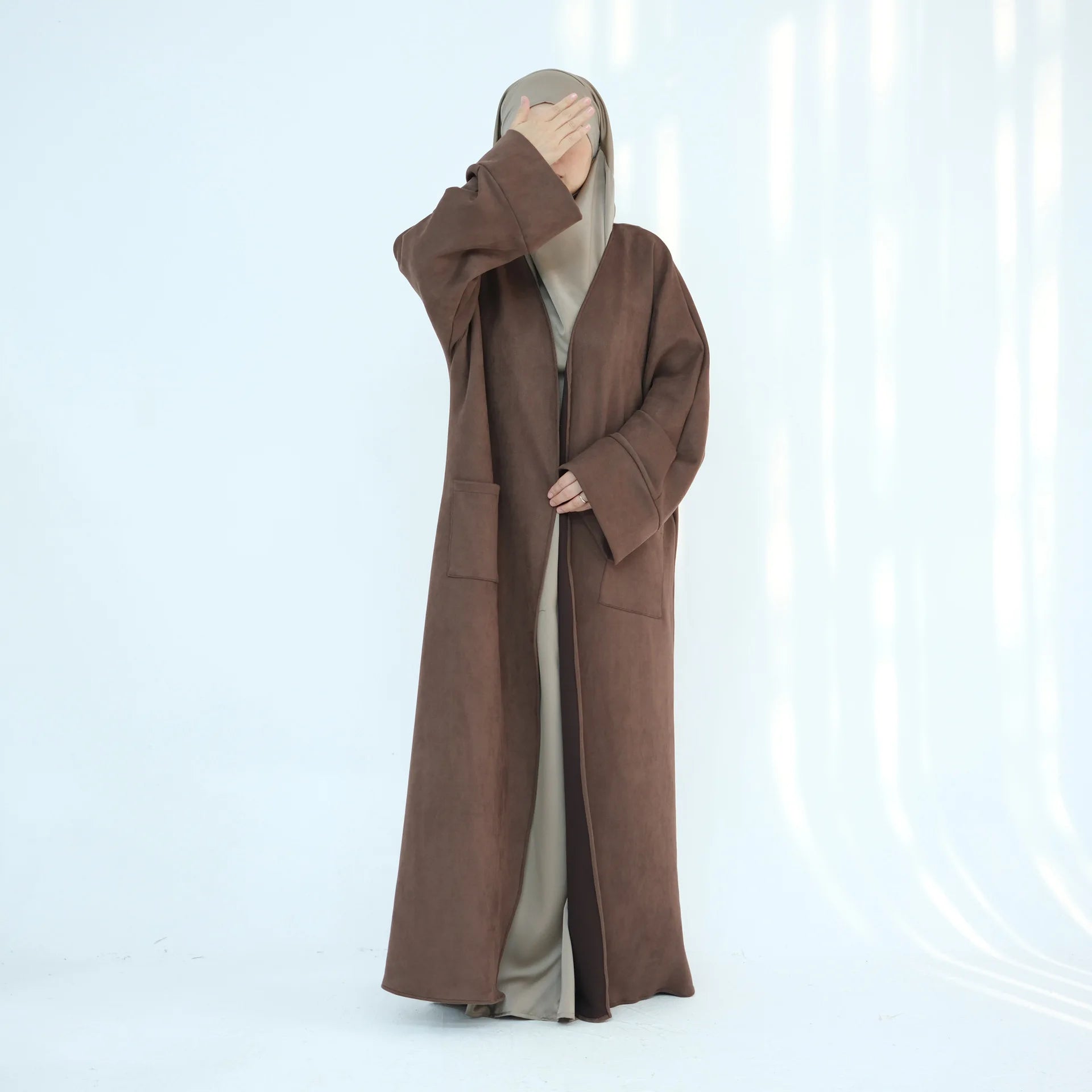 Winter Suede Open Abaya Cardigan