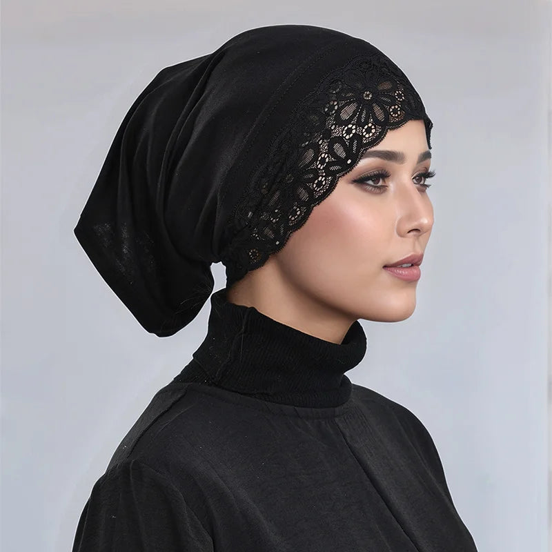 Cotton Modal Inner Hijab Undercap with Lace