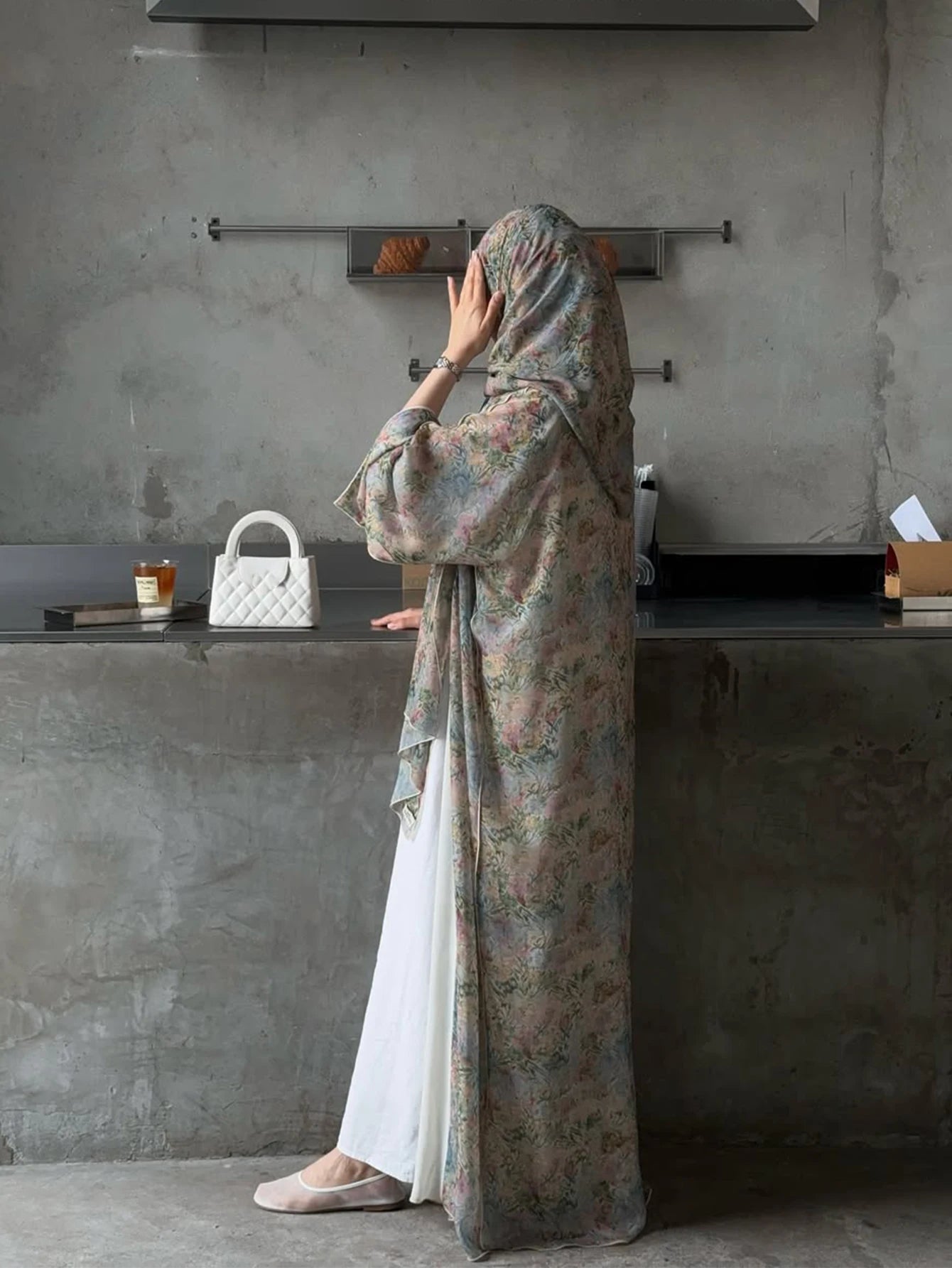 Floral Print Abaya Robe with Headscarf