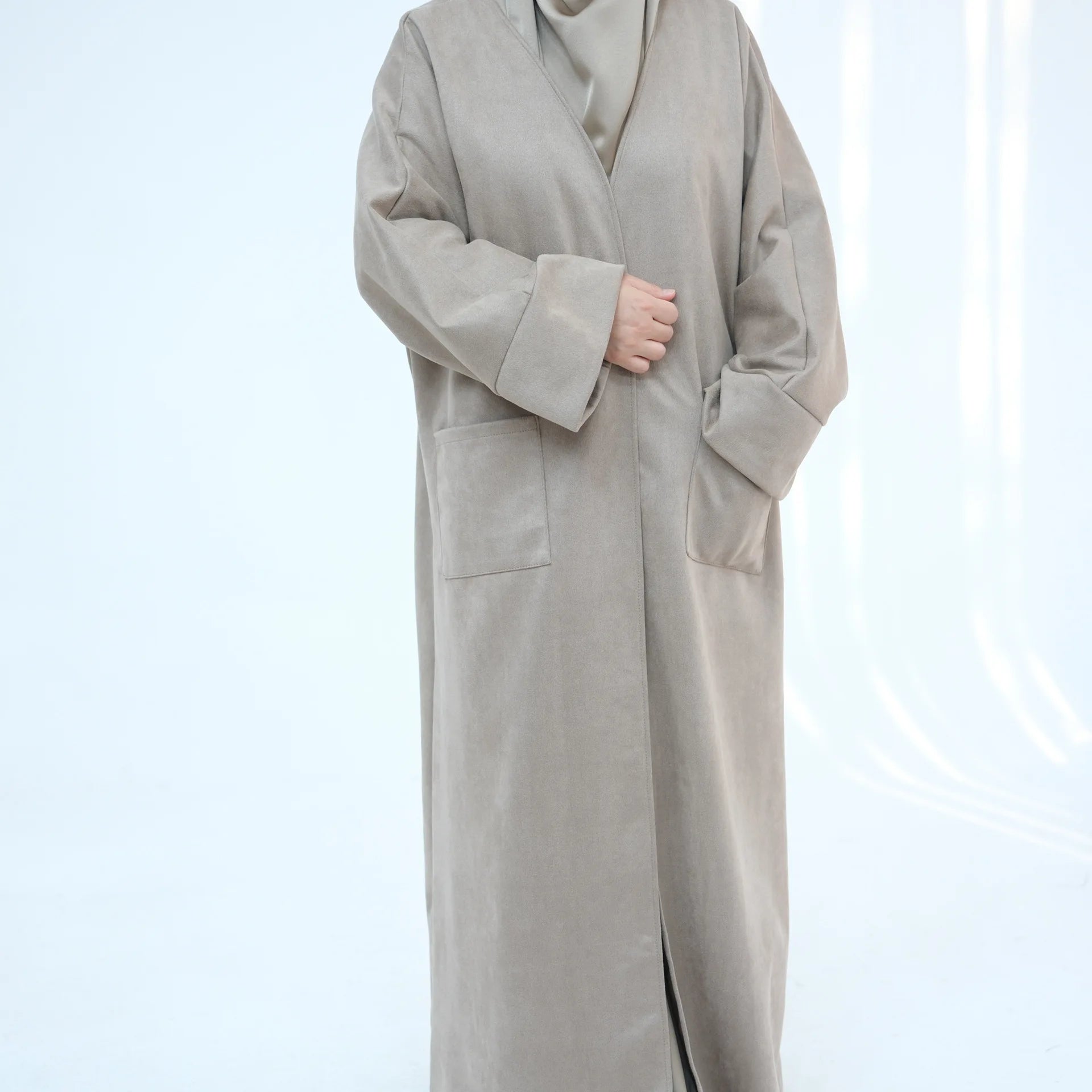 Winter Suede Open Abaya Cardigan