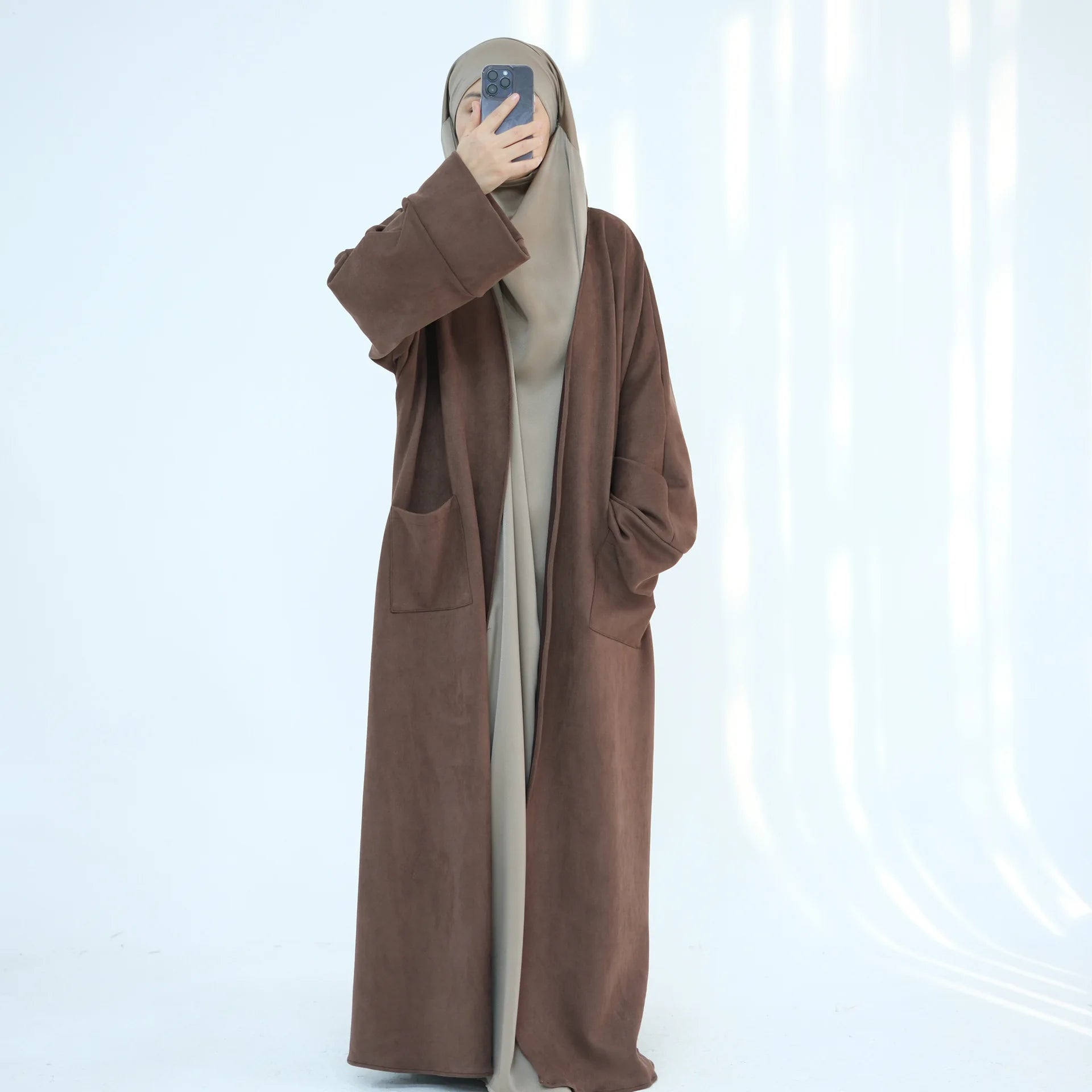 Winter Suede Open Abaya Cardigan