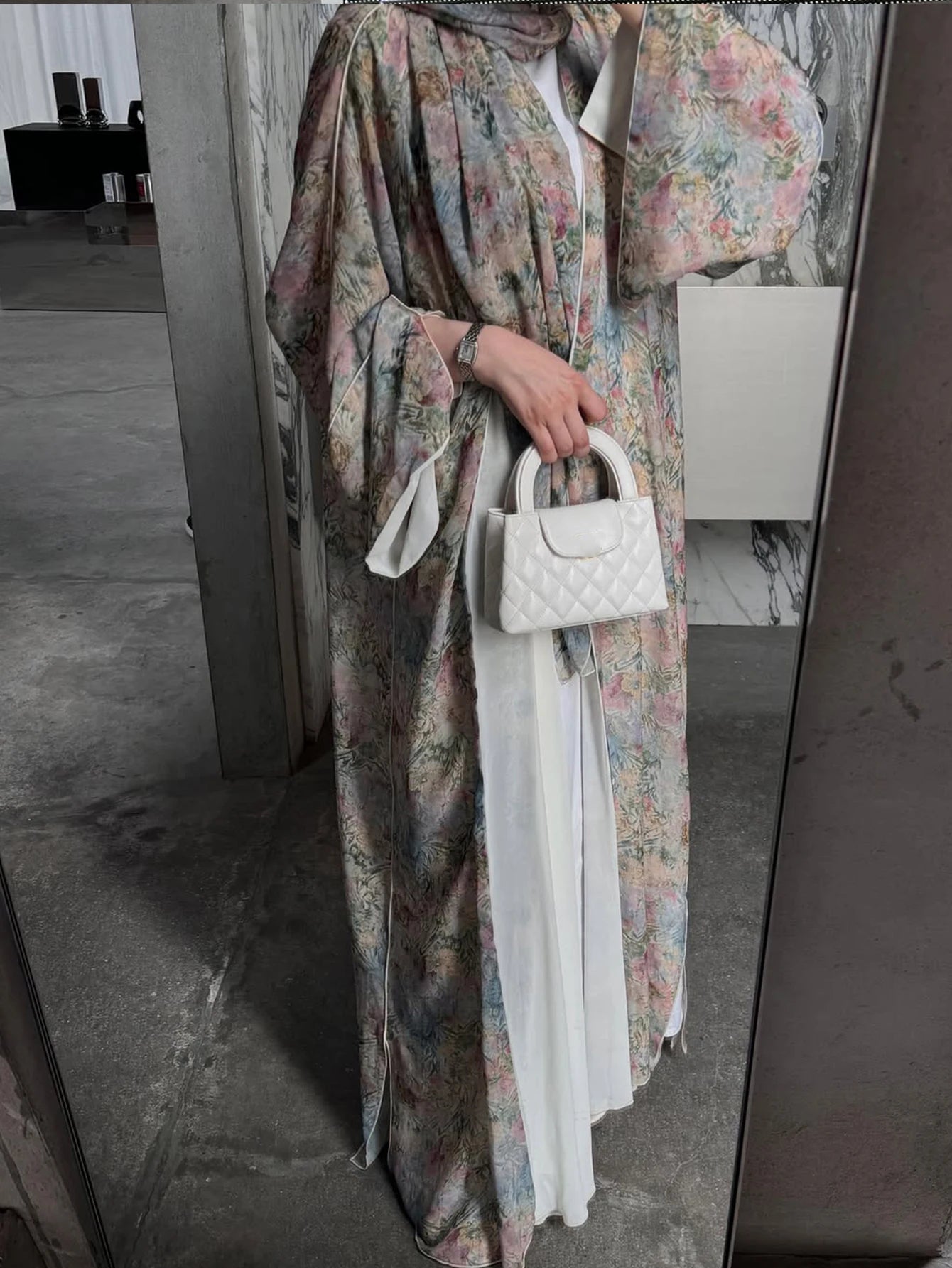 Floral Print Abaya Robe with Headscarf