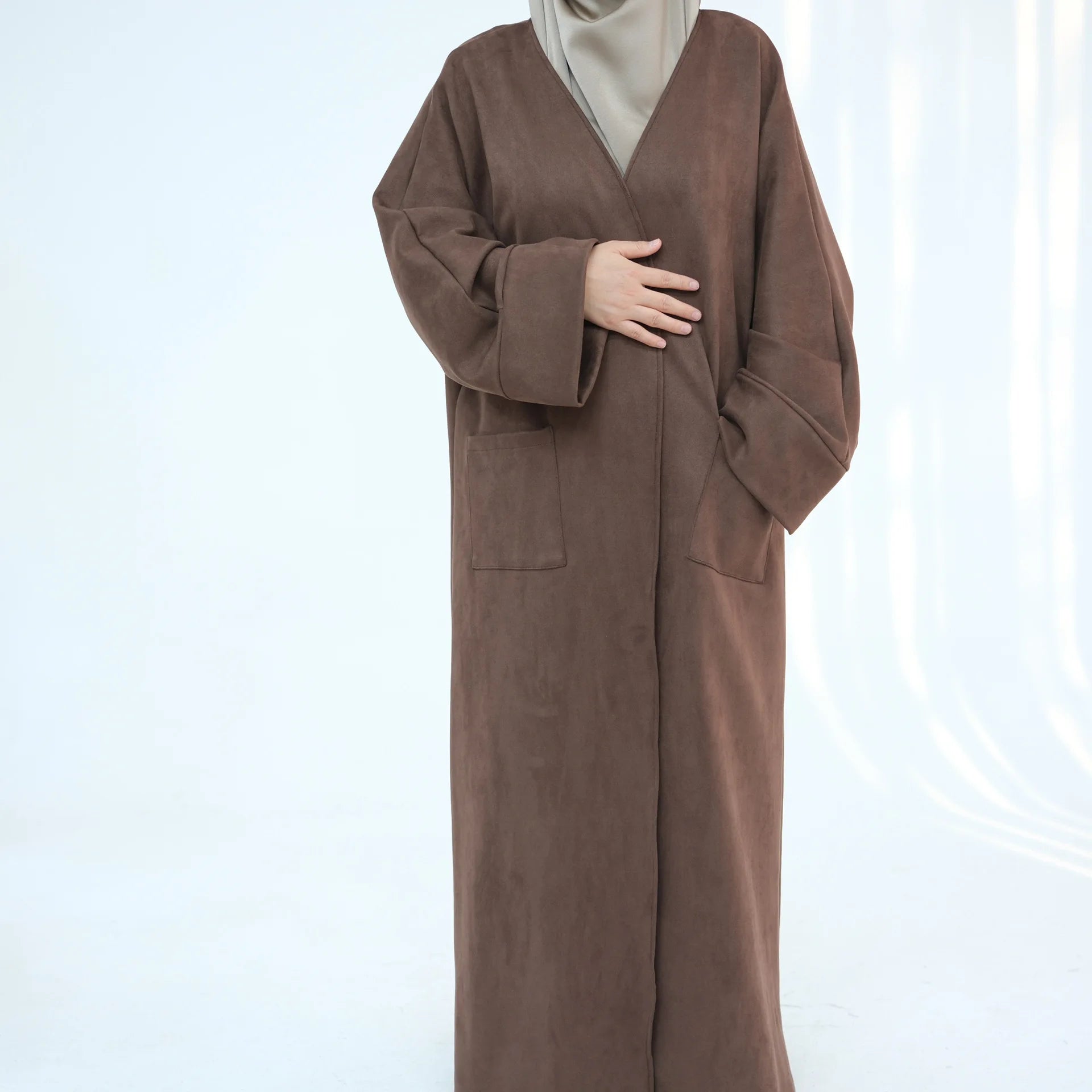 Winter Suede Open Abaya Cardigan