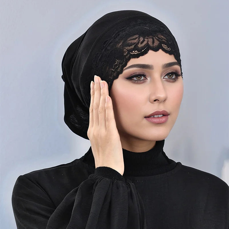 Cotton Modal Inner Hijab Undercap with Lace