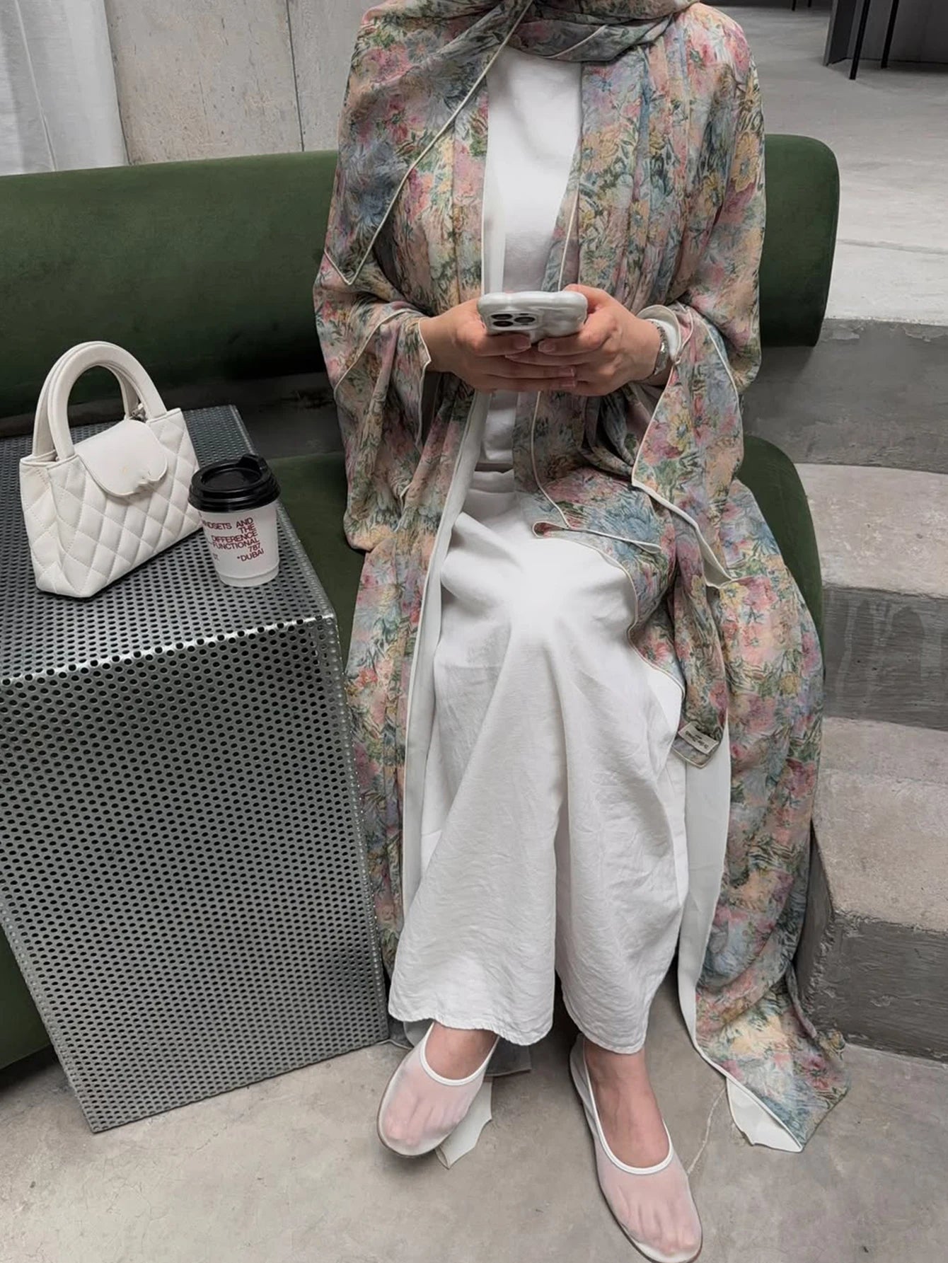 Floral Print Abaya Robe with Headscarf
