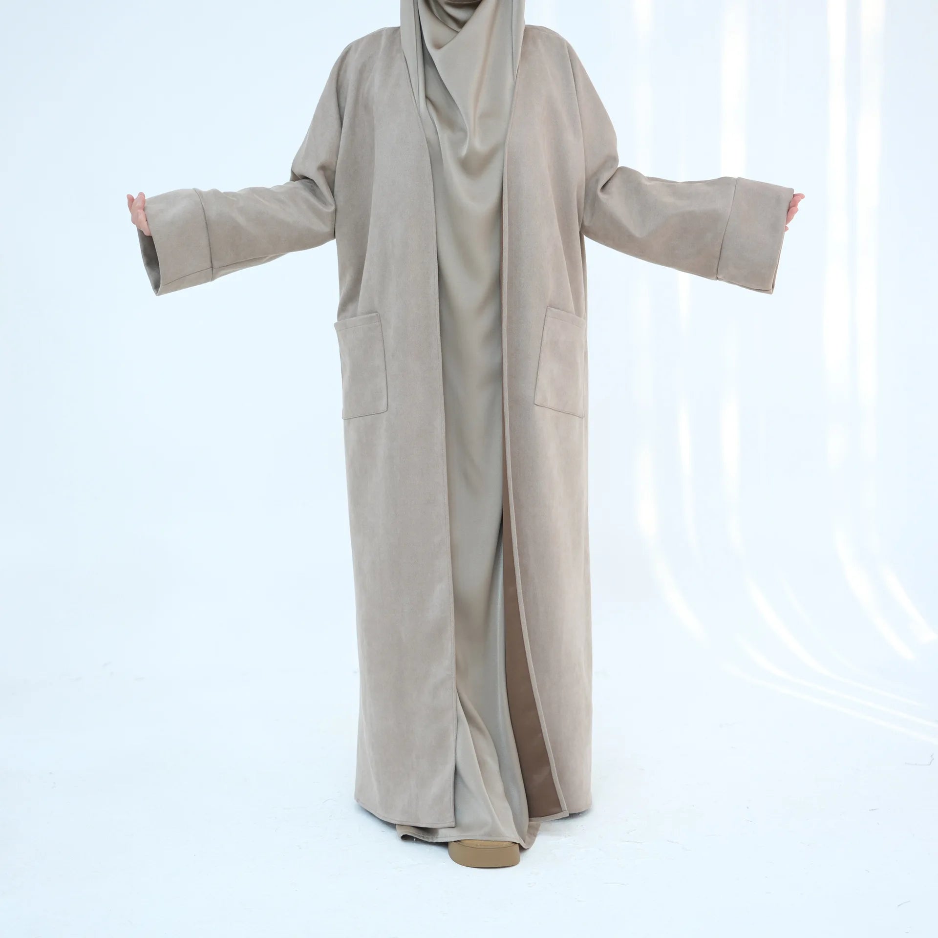 Winter Suede Open Abaya Cardigan