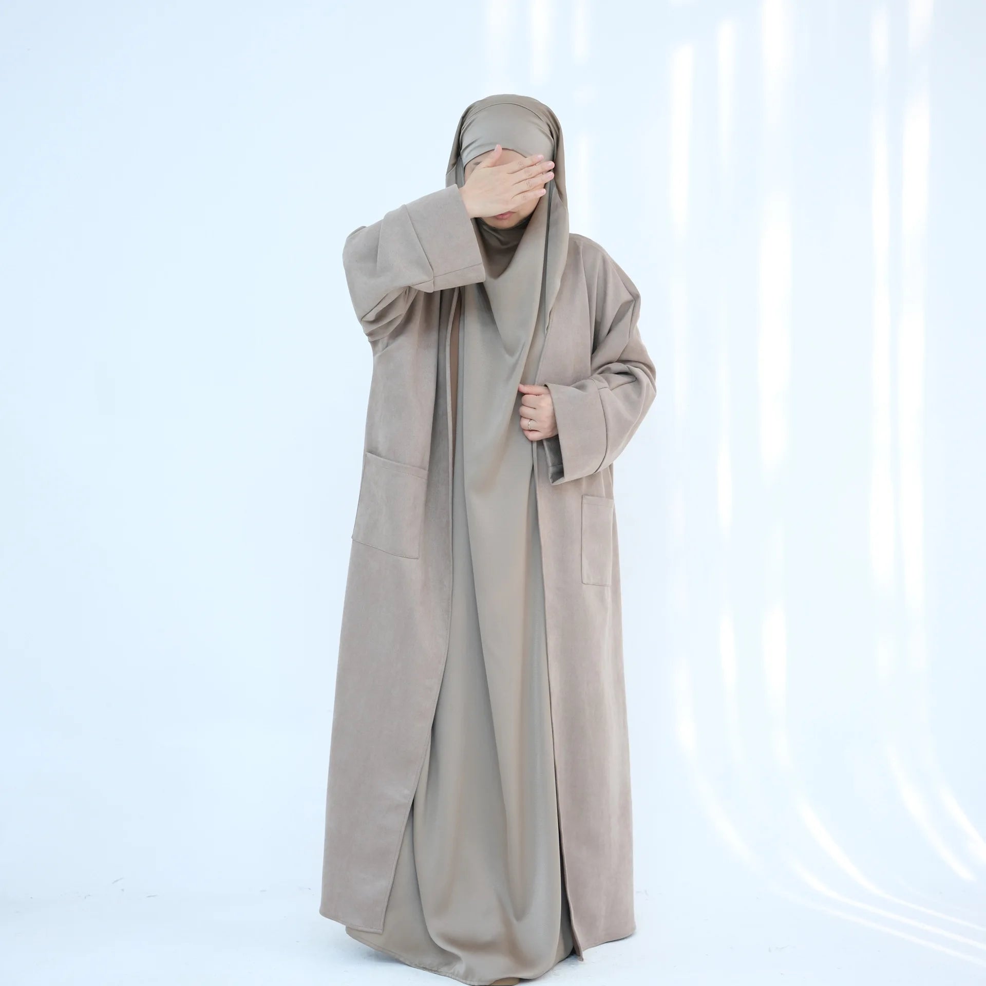 Winter Suede Open Abaya Cardigan