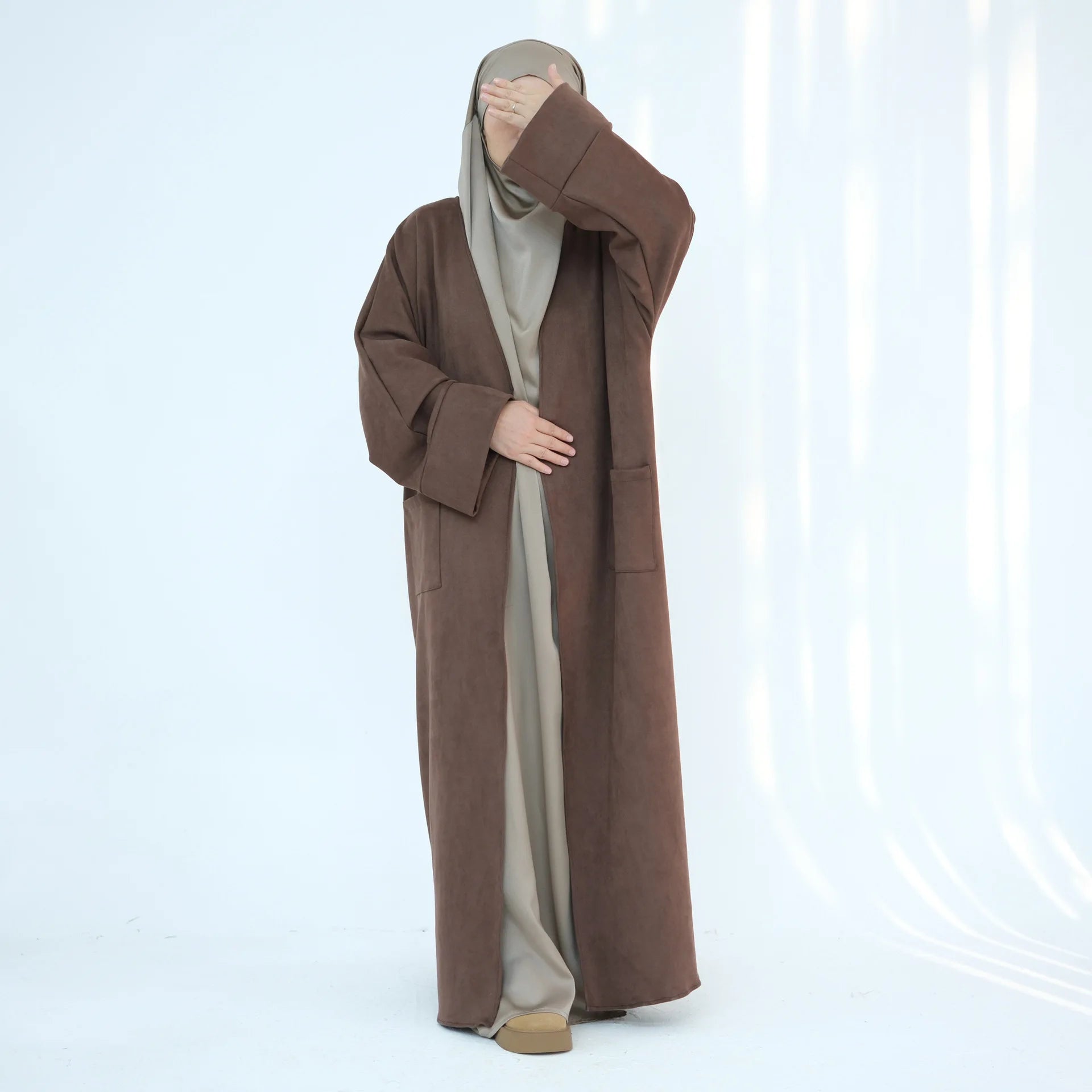 Winter Suede Open Abaya Cardigan