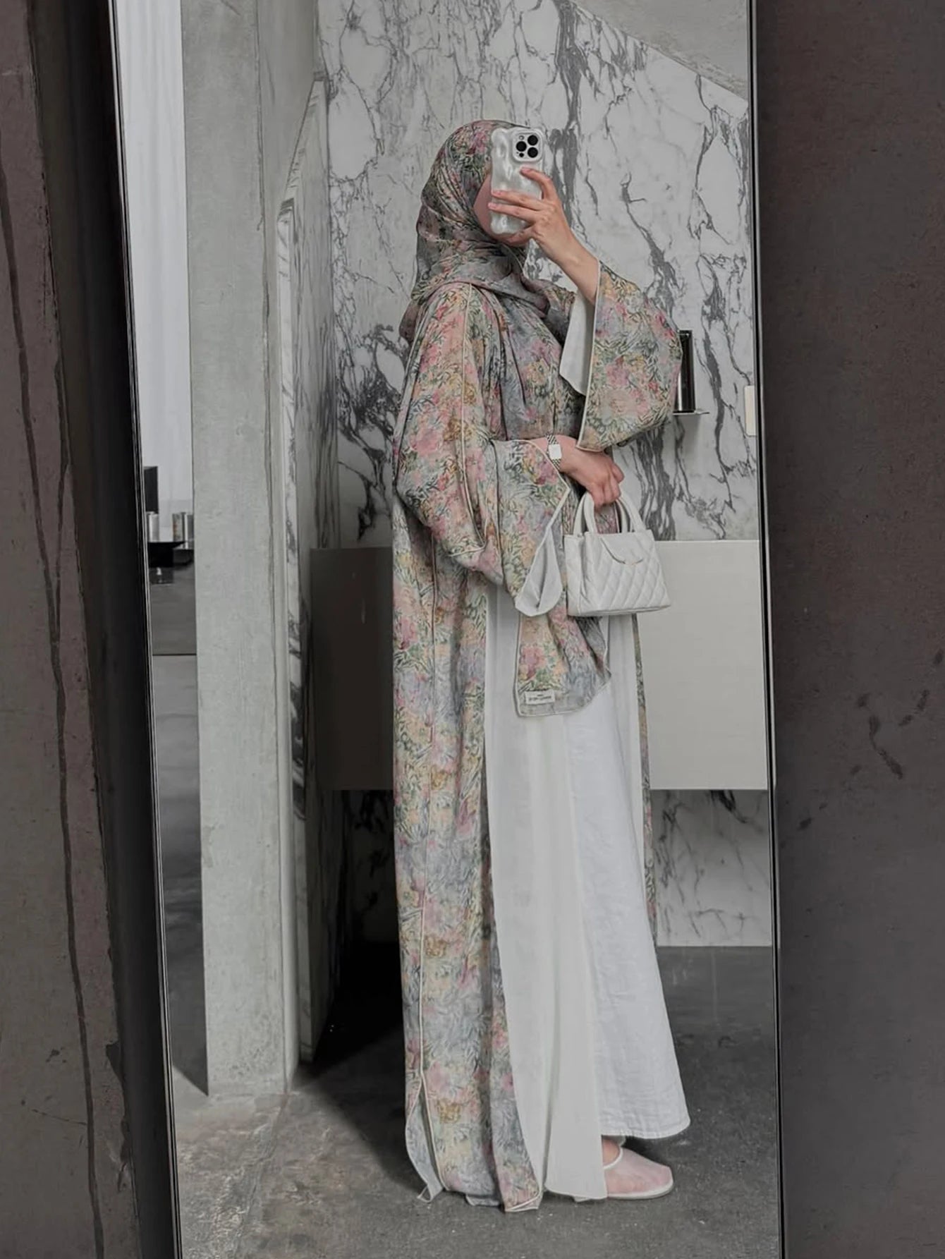 Floral Print Abaya Robe with Headscarf