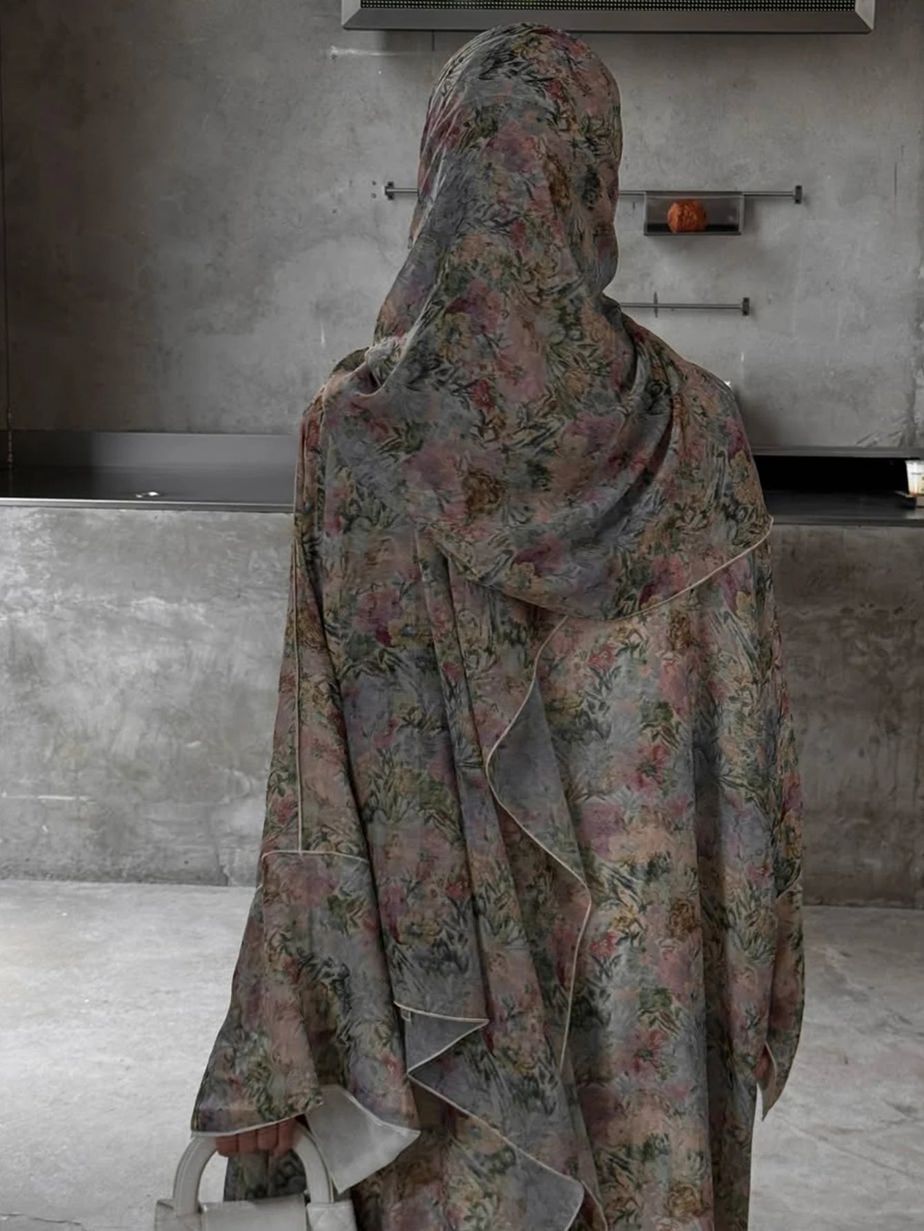 Floral Print Abaya Robe with Headscarf