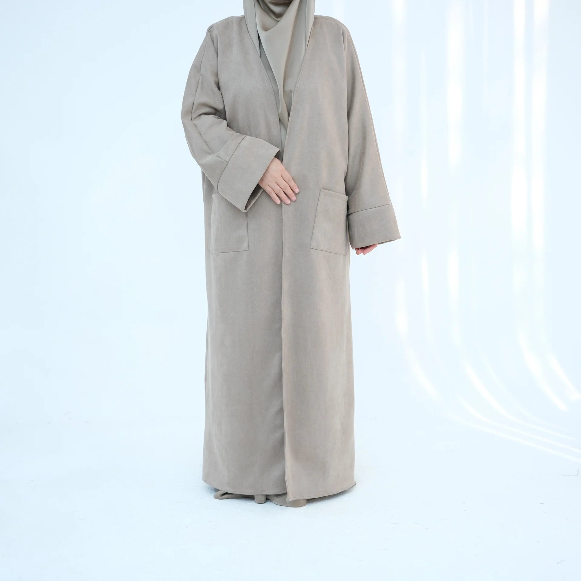 Winter Suede Open Abaya Cardigan