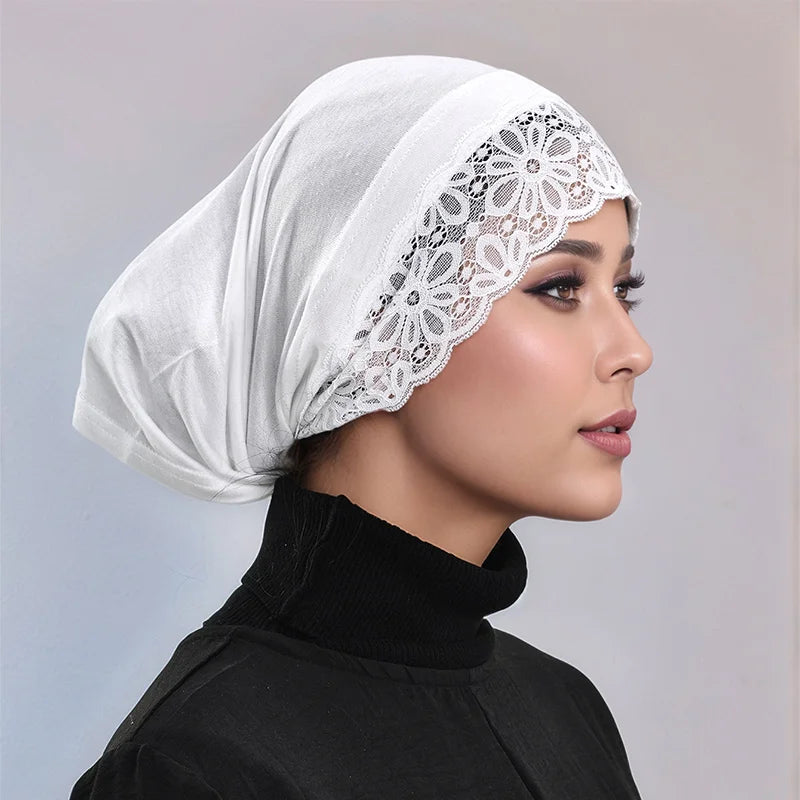 Cotton Modal Inner Hijab Undercap with Lace