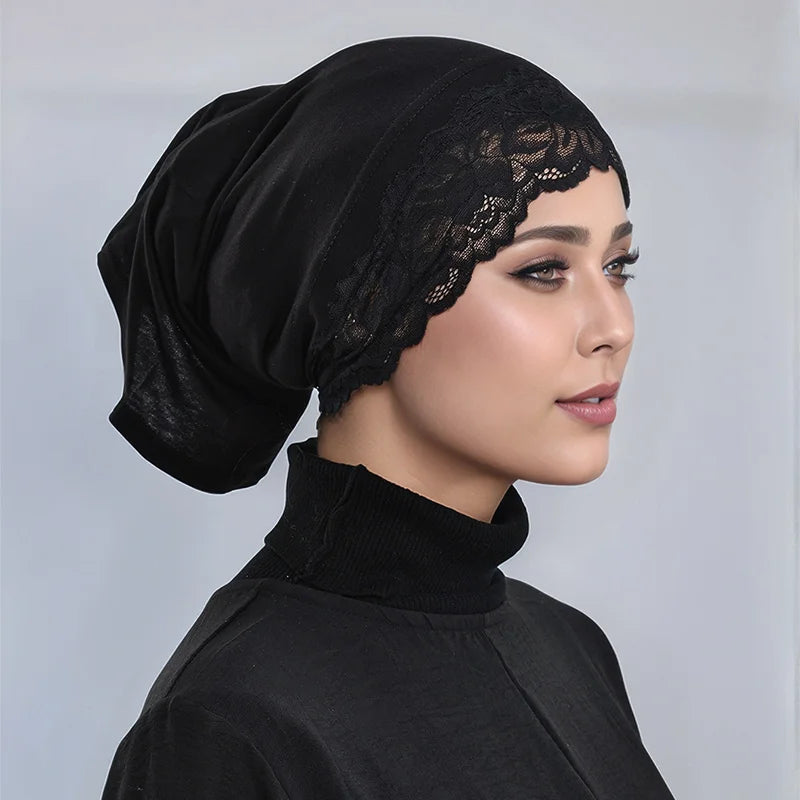 Cotton Modal Inner Hijab Undercap with Lace