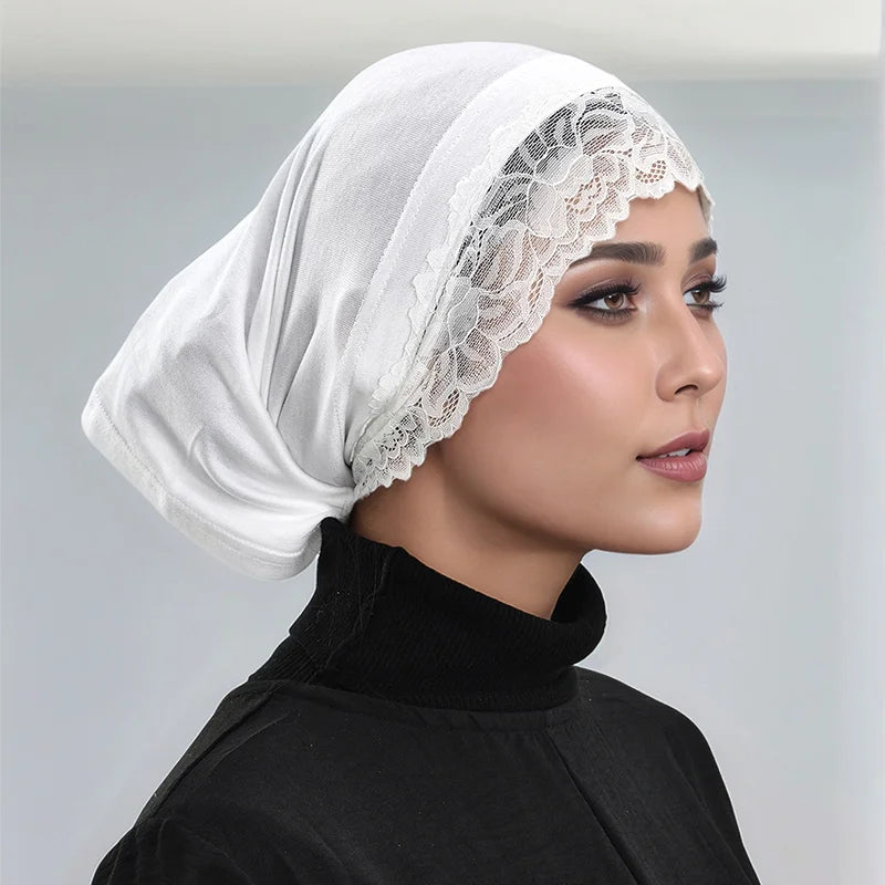 Cotton Modal Inner Hijab Undercap with Lace